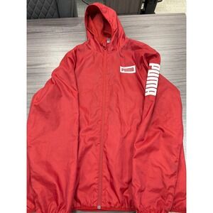 Puma Red Full Zip Hooded Windbreaker Jacket Logo Sleeve XXL